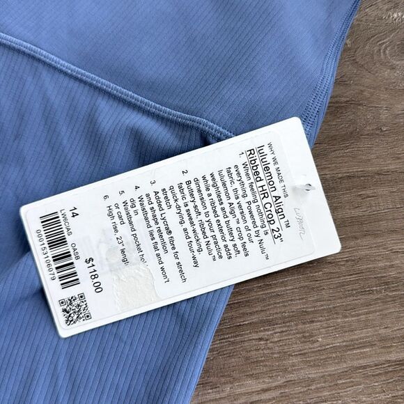 Lululemon Align Ribbed High-Rise Crop 23" oasis  Blue size 14 NWT‎ - Picture 3 of 6